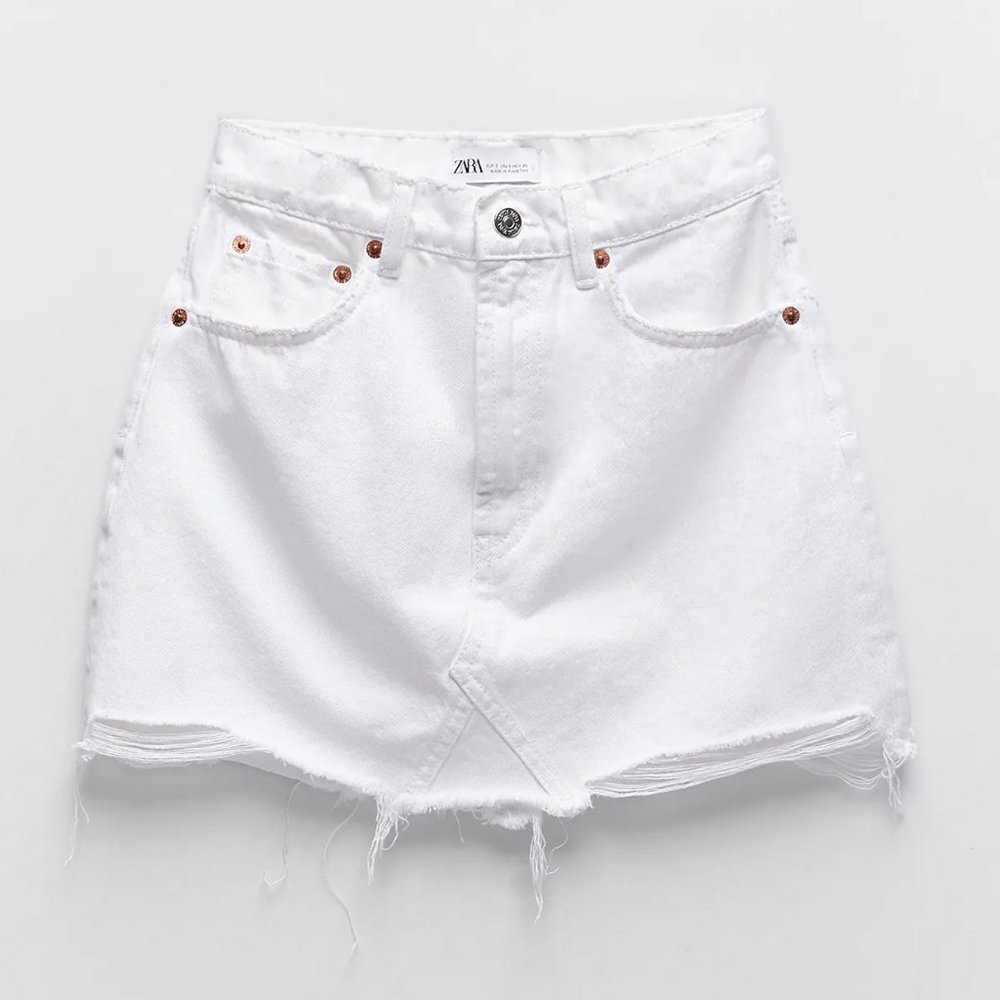 NEW Zara White Distress Ripped Denim Mini Skirt M
